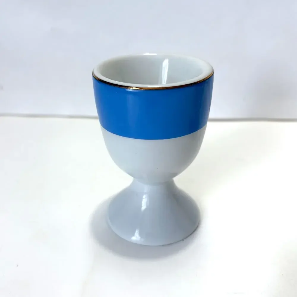 Pottery Barn Egg Cup Set 4 Gold Trim Color Block Porcelain